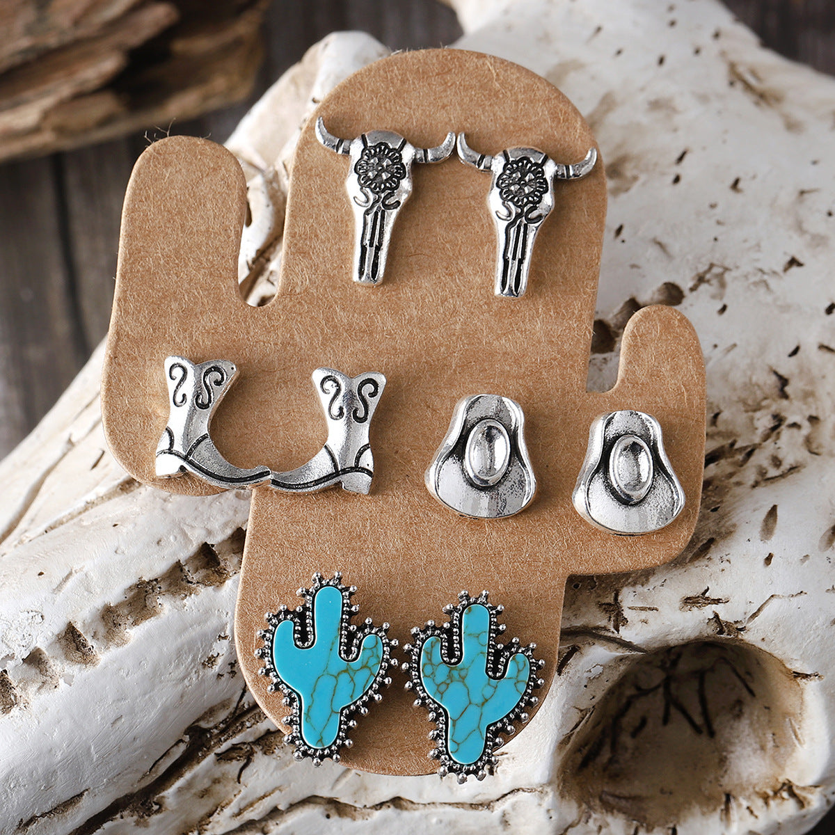 Wholesale Style Fashionable Cool Style Boots Hat Earrings Turquoise Cactus Four-piece suit Women